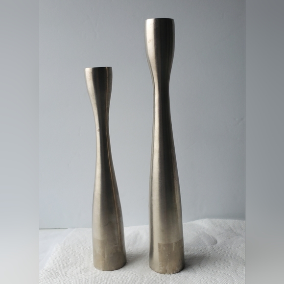 Vintage Pair Candle Holders, Tall Heavy Metal Taper Dinner Candle Holder. - Picture 1 of 7